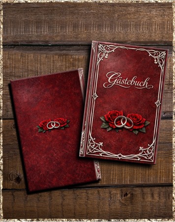 Gästebuch Hochzeit - Lederoptik bordeaux silber